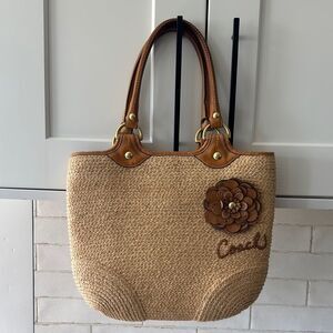 Coach Tan and Brown Tote Bag with Leather Accents